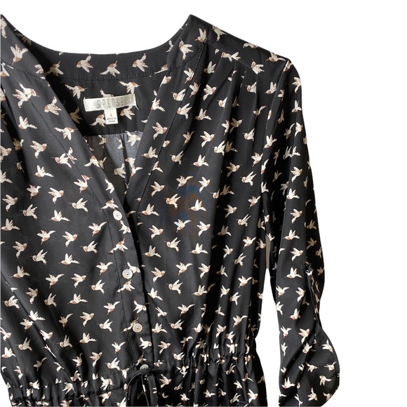 Spense Black Hummingbird Button Down Shirt Dress Knee Length Size S - Picture 7 of 9
